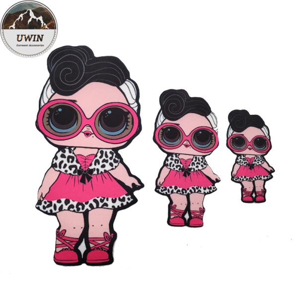 Doll Sequins Custom Woven Patches 5CM Size Sew On Backing For Clothing