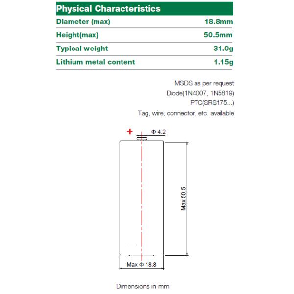 3.6V Fat A 4000mAh ER18505 Li-SOCl2 Battery , Primary Cell Battery For AMR AMI