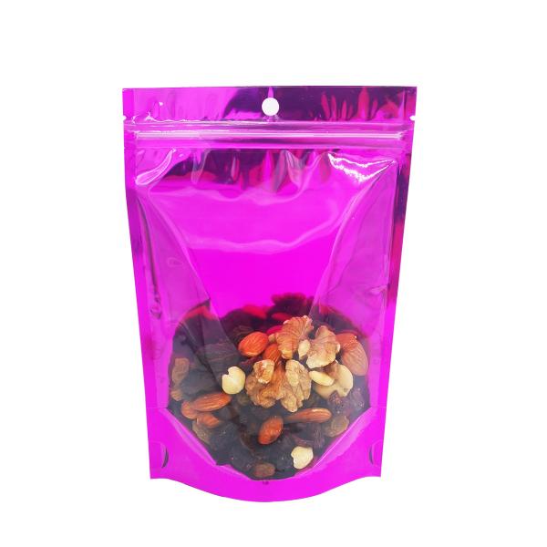4X6 Inch Front Side Clear Window Back Foil Purple Color Stand Up Mylar Bag Pouches with Ziplock for Food Packaging
