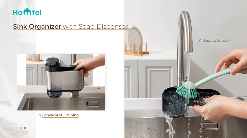 Functional Kitchen Space Selection Supported Stainless Steel Kitchen Sink Organizer With Sponge Holder And Drainer Rack