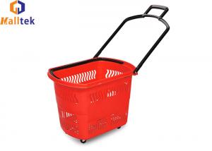 China Aluminum Handle PU Wheels Rolling Shopping Baskets For Supermarket on sale