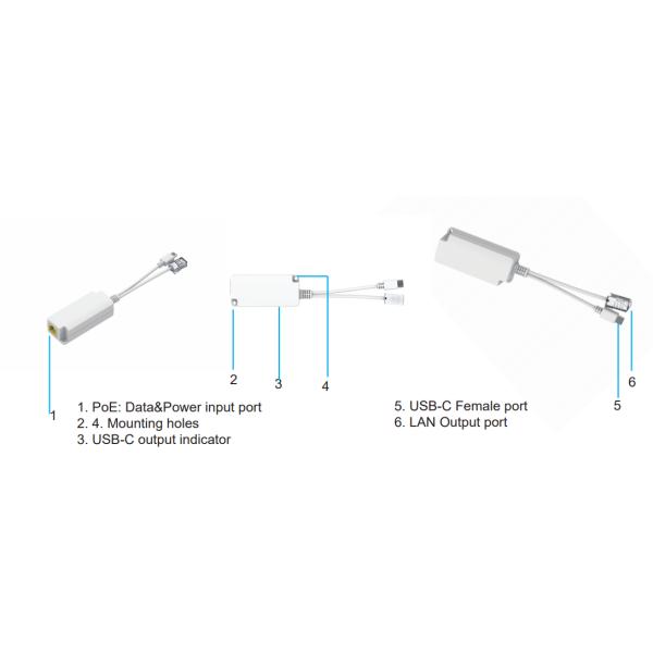 PROCET Indoor 5V Output USB-C PoE Splitter For Tablet PC