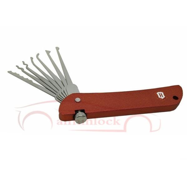High Quality Stainless Steel Foldable 7 in 1 Lock Picking Set Locksmith Tools (Red)
