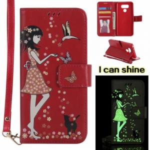 Quality LG G6  Luminous 3D Girl pattern leather Case with Cash Slots Stand Wristlet Strap for sale