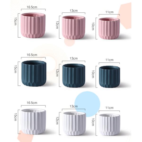 150mm Height Dia 11cm Ribbed Colorful Decorative Ceramic Plant Pots