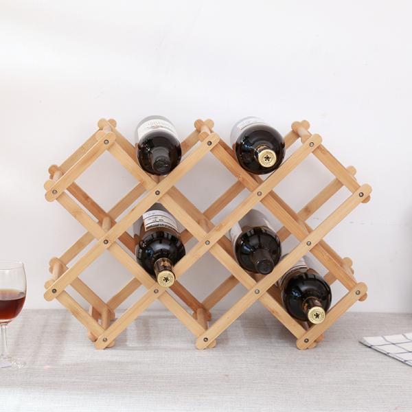Organize Your Kitchen with this Foldable Bamboo Wine Rack Holds 10 Bottles