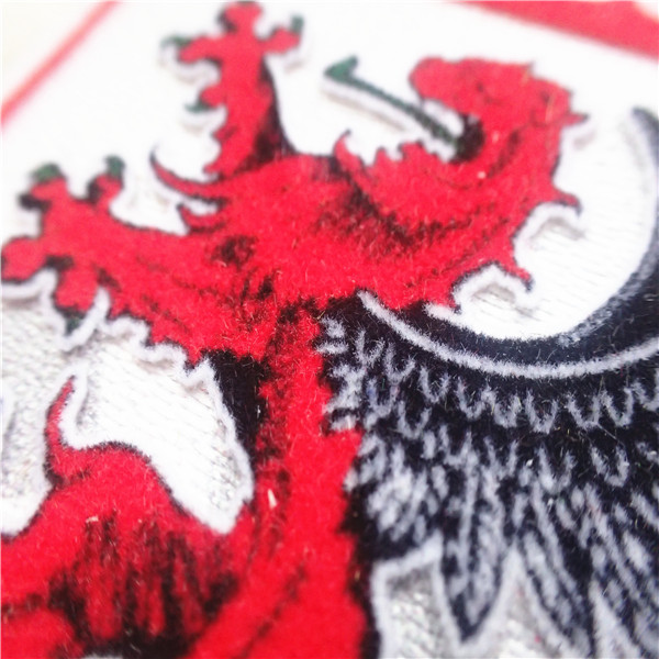 Modern Clothing Iron On Patches Shield Shape Dragon Logo Plush Printing Flocking For Garment Decoration