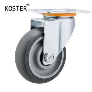 Quality Industry Trolley Furniture TPR Soft Grey Rubber Plate Swivel Caster Wheels 3 4 5 Inch for sale
