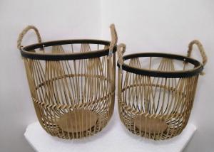 Quality ZHONGYI Set Of 2 Round Bamboo Floor Baskets With Rope Handle, Brown for sale