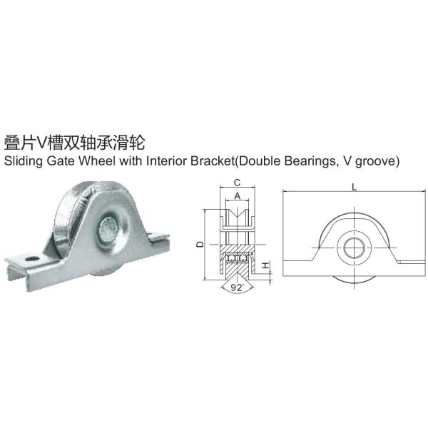 Various sizes V groove double bearings galvanized steel sliding gate support wheel with interior bracket