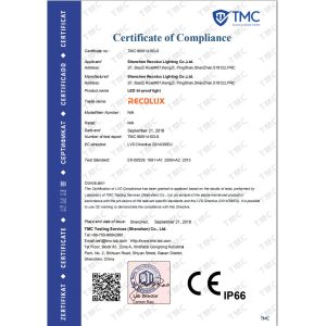 Shenzhen Recolux Lighting Company Limited Certifications