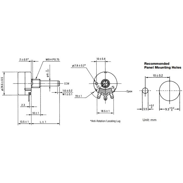 Metal Shaft 2k Ohm Potentiometer Trimpot RV24 0.25W 50 Ohms To 2 Megohms