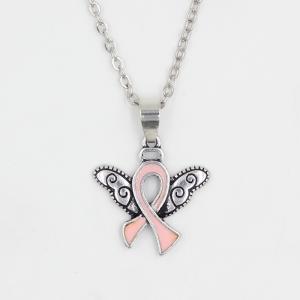 China New Arrival Breast Cancer Awareness Jewelry Pink Ribbon Angel Wing Cancer Pendant Necklace Wholesale on sale