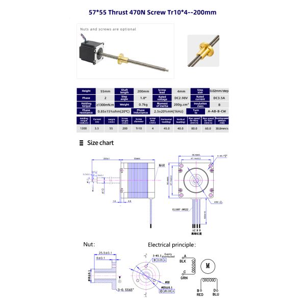 1300/1900mN.m Nema 23 Micro Screw Shaft Linear Stepper Motor With Lead Screw For 3d Printer Length 55/76mm
