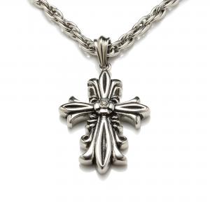 Quality Punk style fashion necklace stainless flower cross pendant necklace for sale