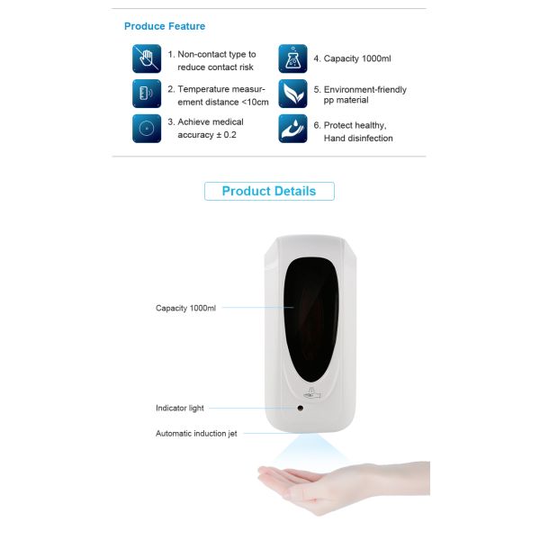 10.1" Temp Screening 1000ml Automatic Hand Sanitizer Dispenser