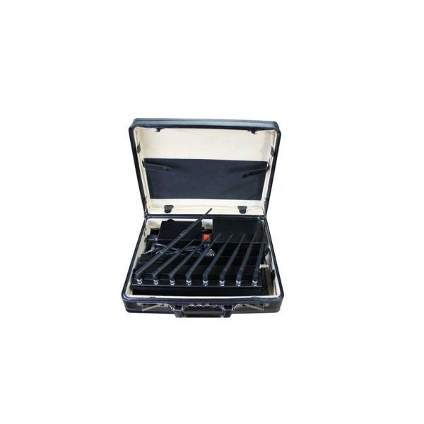 Briefcase 8 Bands 4G Mobile Phone Signal Jammer, WiFi GPS Jammer UHF VHF Jammer With Remote Control