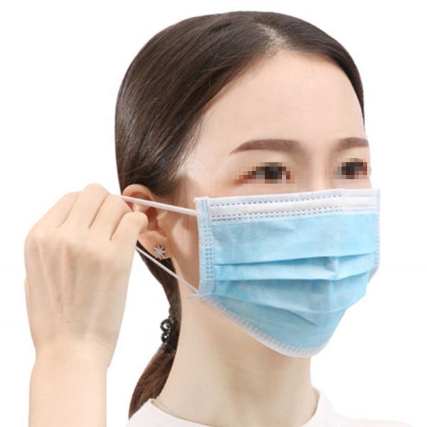 Non Woven 3 Ply Mouth Mask Dust Proof Blue Color Earloop Style With Nose Bar Adaptable