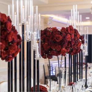 Quality Wholesale long stem black crystal candelabra for wedding centerpiece for sale