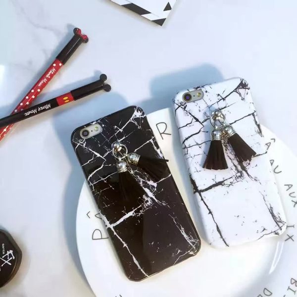 Soft TPU Simple Marble Grain PU Tassel Cell Phone Case Back Cover For iPhone 7 Plus 6s