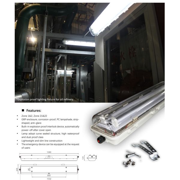 ATEX & IECEx Certified Explosion Proof Fluorescent Light | IP66 Flameproof Linear Lighting for Hazardous Areas