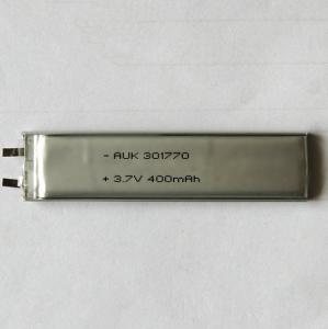 China Custom Small LiPo Battery 3.7V 400mAh 301770 LiPo Cell 3mm Thick on sale
