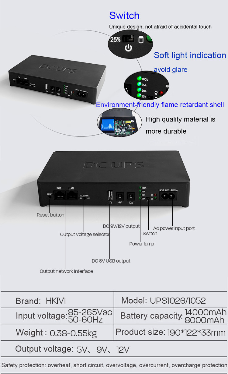 12V 5V 9V DC MINI UPS 12V 20000mah For WIFI Router Modem Mini UPS