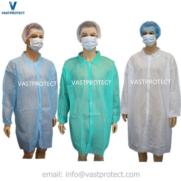 Nonwoven Factory Made in China Disposable White Button Closure Lab Coat