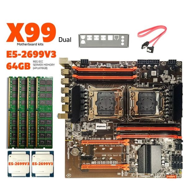 Customized X99 Motherboard With LGA 2011-3 XEON E5 2699V3 *2 CPU With 4*16GB = 64GB DDR4 2133MHz server memory combo kit