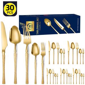 Quality Stainless Steel Cutlery Set Small Waist Hammer Pattern Stainless Steel Western Cutlery Gift Box 30 Piece for sale