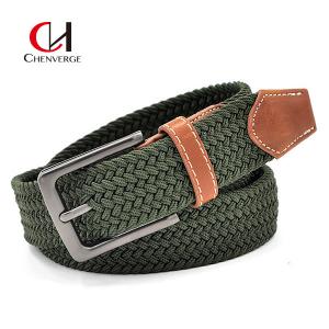 Quality Fashion Woven Elastic Belt Pin Buckle Zinc Alloy Green Color for sale