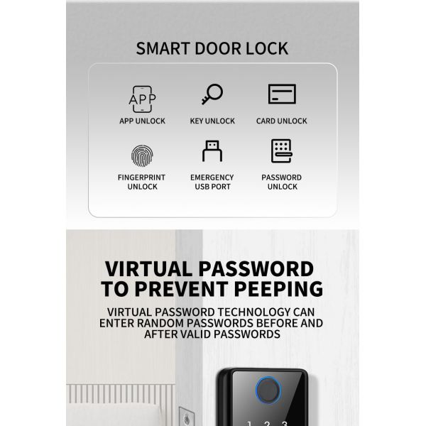 Fingerprint Deadbolt Door Lock High Security Biometric Password Unlock Smartphone Remote Control Access