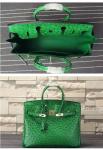 ladies high quality 35cm green ostrich grain cowskin leather designer bags top