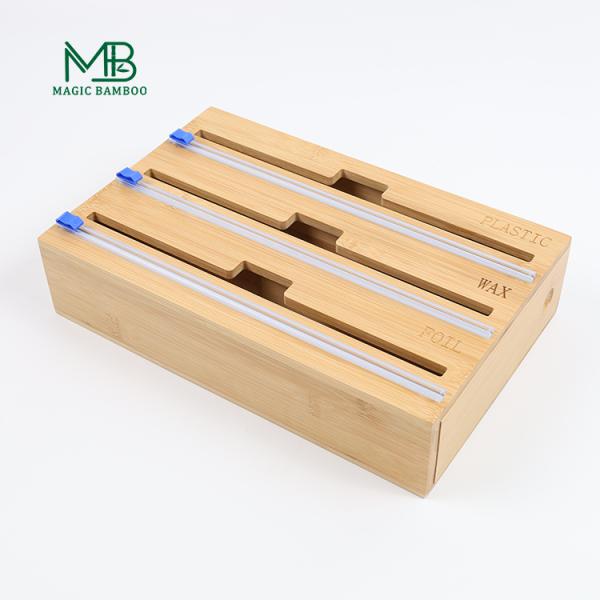 Rectangle Wall Mount 3 In 1 Kitchen Wrap Dispenser Bamboo Aluminum Foil Magnetic Plastic Wrap Dispenser