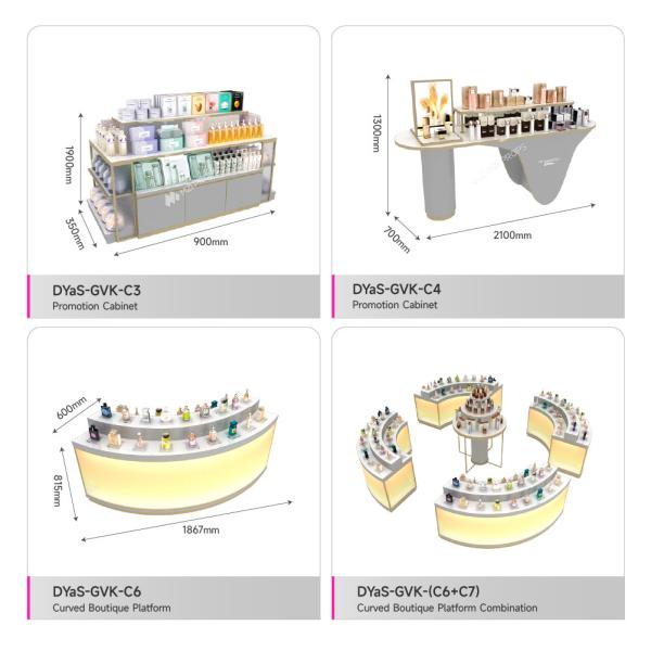 Skincare Store Design Beauty Store Display Table with Central Hall Side Cabinet - Double sided Display for Cosmetic Store Decoration