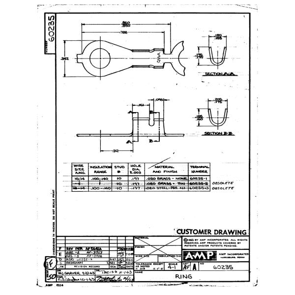 Tyco TE Connectivity Amp 60235-1 Ring Terminals Spade Terminals Ring Tongue 18 14 AWG