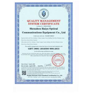 Shenzhen Haiyu Optics Communication Equipment Co., Ltd. Certifications