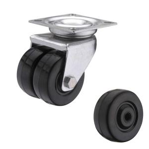 Quality 2 Inch 50mm Twin Wheel Castor Trolley Wheels Industrial Light Duty Black Rubber Swivel Plate for sale