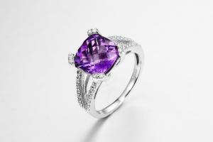 Quality 3.16g 925 Silver Gemstone Rings AAA CZ Female Amethyst Wedding Ring for sale