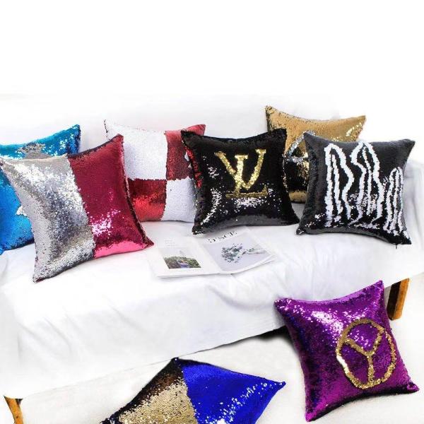 OEM Two-sided sequins sublimation blank pillow case heat press custom mermaid sequin pillow case