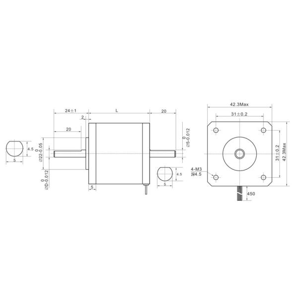 Dual shaft 2phase 4-lead NEMA17 Stepper Motor 0.4N.m(57oz-in) 38mm motor length 1.5A