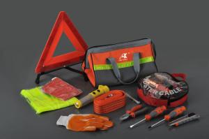 China 13 pcs auto emergency kit ,with booster cable,trailer rope,reflective vest ,gloves on sale