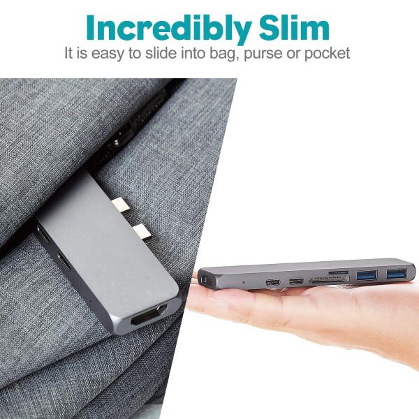 USB C HUB Adapter USB C Thunderbolt 3 Hub Adapter MacBook Pro 13 15 Inch 2016 2017 2018 7 in 1 Multi Port Micro SD Card