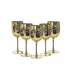 Gold Moet Chandon Plastic Coupe Glasses Acrylic Champagne Flutes 15.5oz