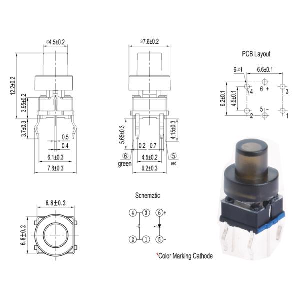 30mA 30VDC Illuminated Tact Switch With Polyamide Actuator
