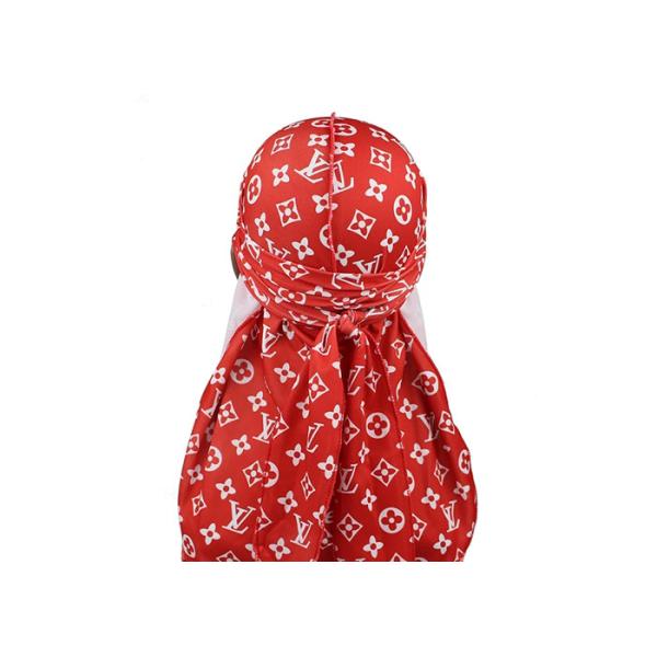 Red And White LV Silk Silky Satin Designer Durag Supplier Wholesale