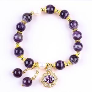 China 10mm Bead Dream Amethyst Stone Stretch Bracelets With Purple Bling Bling Charm on sale