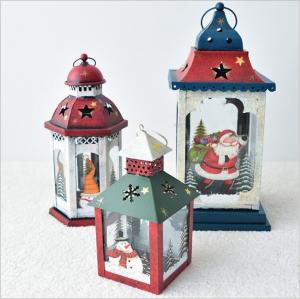 Quality European Vintage Iron Art Home Courtyard Santa Claus Snowman Christmas lantern Candle Holder Decoration for sale