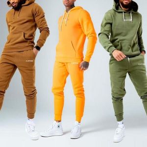 China OEM French Terry 100%cotton Plain Hoodie Sweat Pants Unisex Tracksuits Heavyweight Hoodies Stacked Jogger Pants Sets on sale