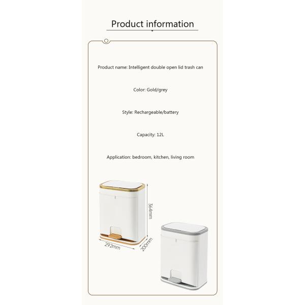 Household Intelligent Induction Electronic Motion Double Open Lid Large Capacity Plastic Trash Can